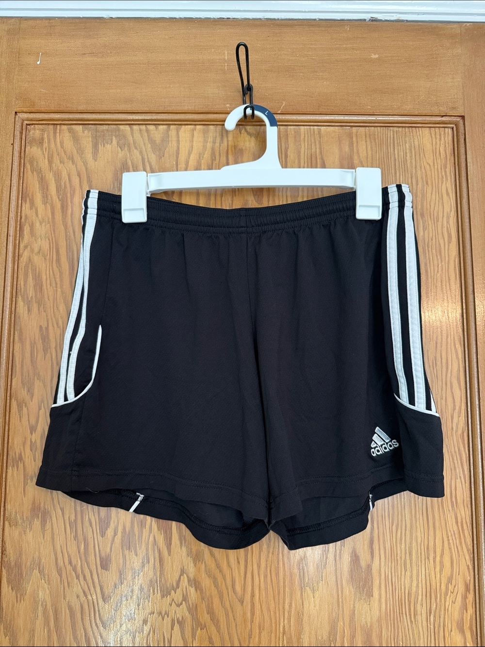 Women’s Adidas Black Athletic Shorts with White Stripes